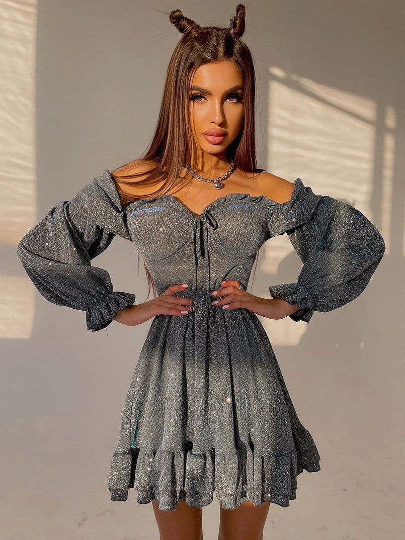 Блискуча сукня з оборками та чашками з ефектом push up Блискуча сукня з оборками та чашками з ефектом push up | PUSHKA SHOP