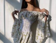 Сукня асиметричного крою з розкльошеними рукавами + корсет декорований стразами Ручна робота | PUSHKA SHOP