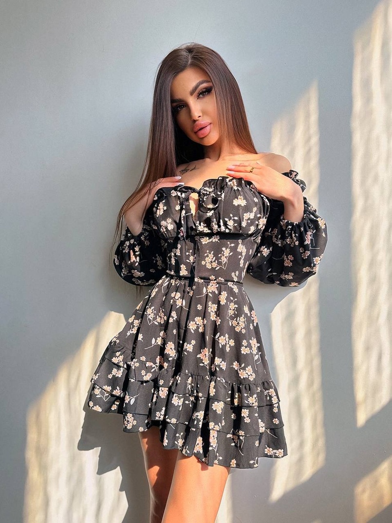 Квіткова сукня з воланами та шнуровкою по спинці | PUSHKA SHOP
