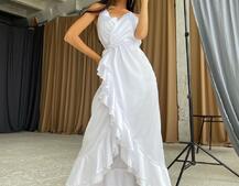 Шелковое платье-миди с оборками  Шелковое платье-миди с оборками  | PUSHKA SHOP