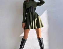 Приталена сукня з корсетною вставкою та спідницею-сонцем Приталена сукня з корсетною вставкою та спідницею-сонцем | PUSHKA SHOP