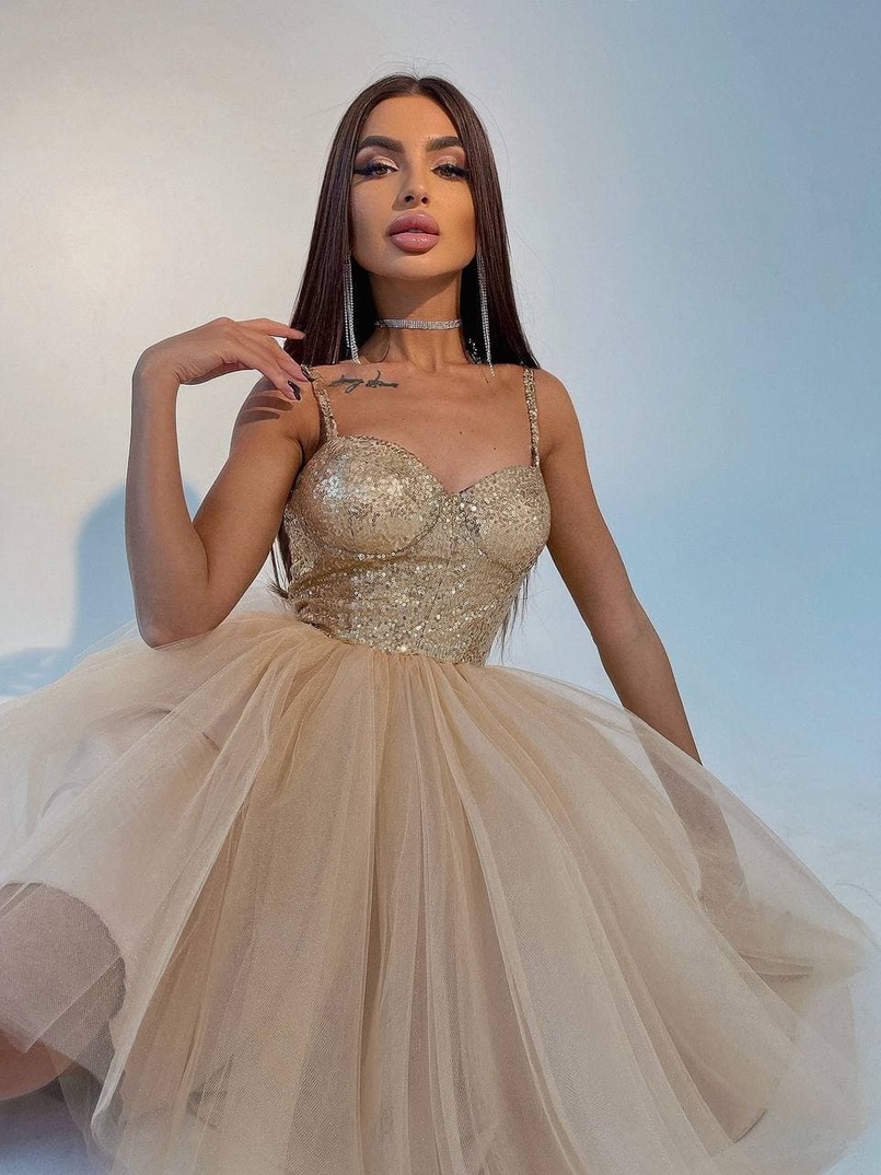 Платье с блестящим верхом и пышной фатиновой юбкой  | PUSHKA SHOP