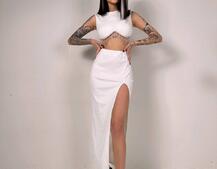 Комплект: топ з бахромою зі страз та спідниця з розрізом  | PUSHKA SHOP