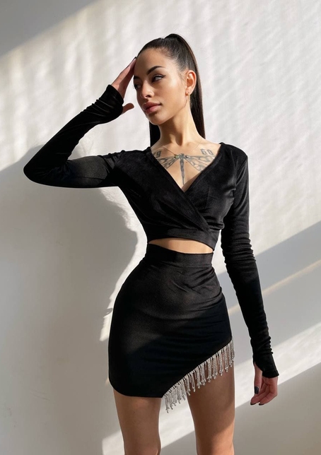 Оксамитовий комплект, декорований бахромою зі страз | PUSHKA SHOP