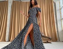 Цветочное платье макси с разрезом  Цветочное платье макси с разрезом  | PUSHKA SHOP