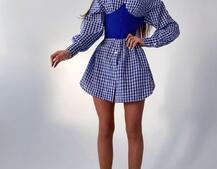 Платье-рубашка в клетку с корсетом на косточках со шнуровкой Платье-рубашка в клетку с корсетом на косточках со шнуровкой | PUSHKA SHOP