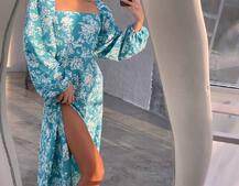 Улюблена сукня-міді зі шнурівкою на спинці та розрізом на ніжці | PUSHKA SHOP