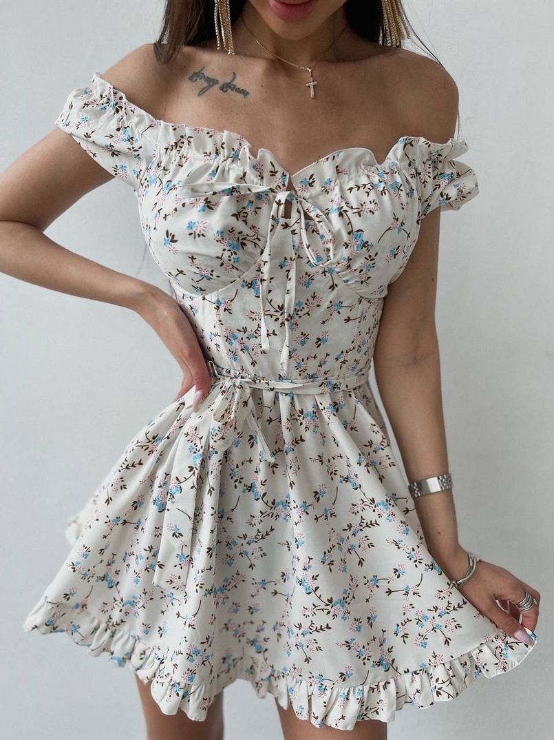 Платье мини с корсетной вставкой на талии с косточками  | PUSHKA SHOP