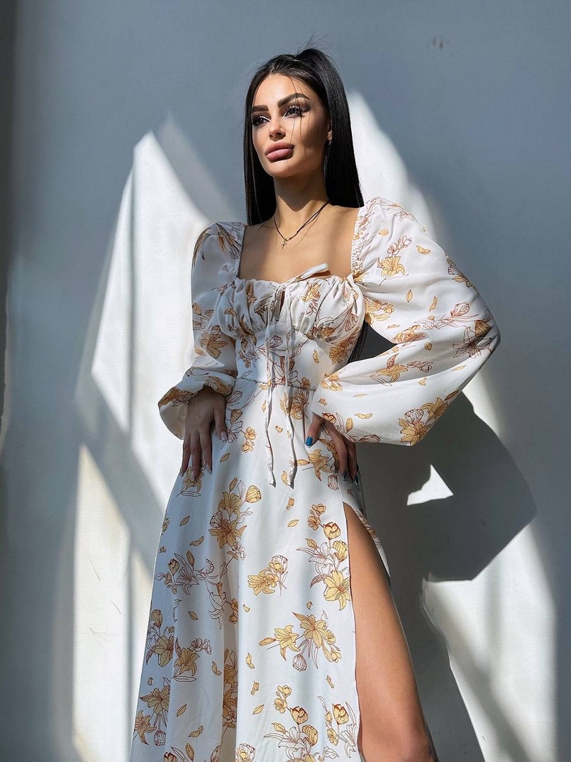 Сукня міді з квітковим принтом  | PUSHKA SHOP