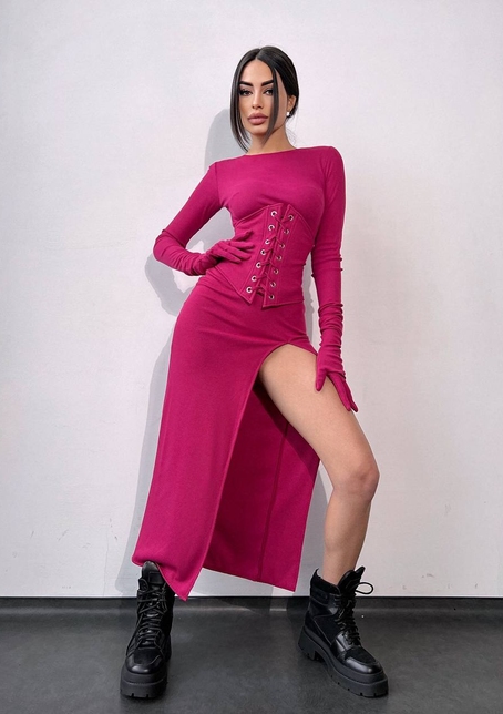 Комплект: трикотажне плаття- міді + корсет + рукавички | PUSHKA SHOP