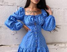 Сукня в горошок на ґудзиках з воланами  | PUSHKA SHOP