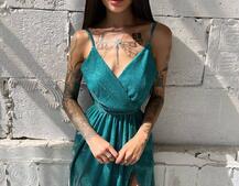 Блестящее платье-макси с разрезом   | PUSHKA SHOP