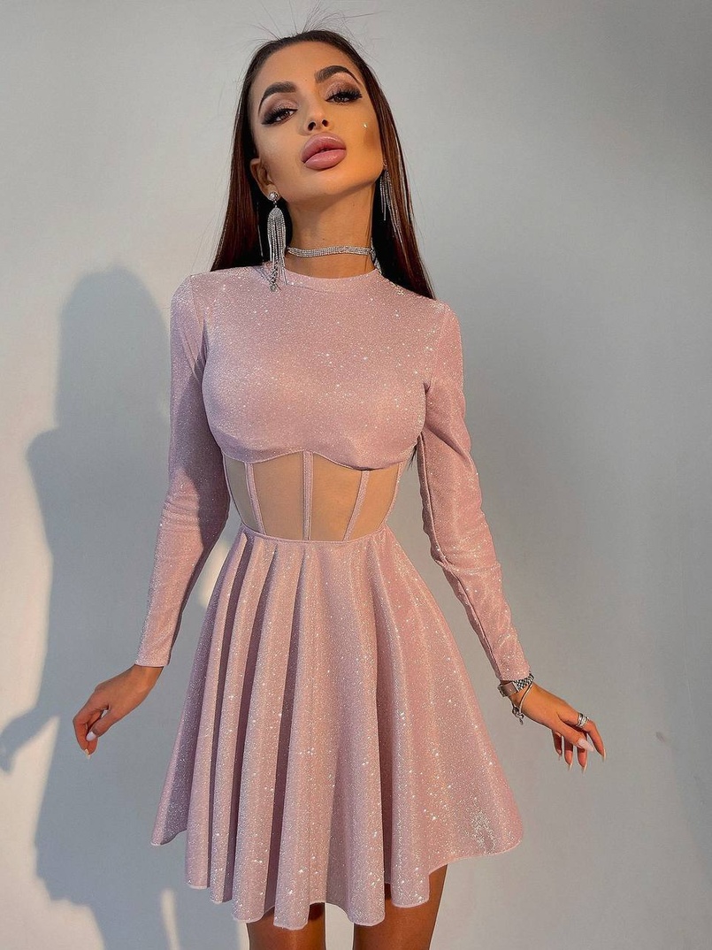 Приталена блискуча сукня з корсетною вставкою та пишною спідницею-сонцем Приталена блискуча сукня з корсетною вставкою та пишною спідницею-сонцем | PUSHKA SHOP