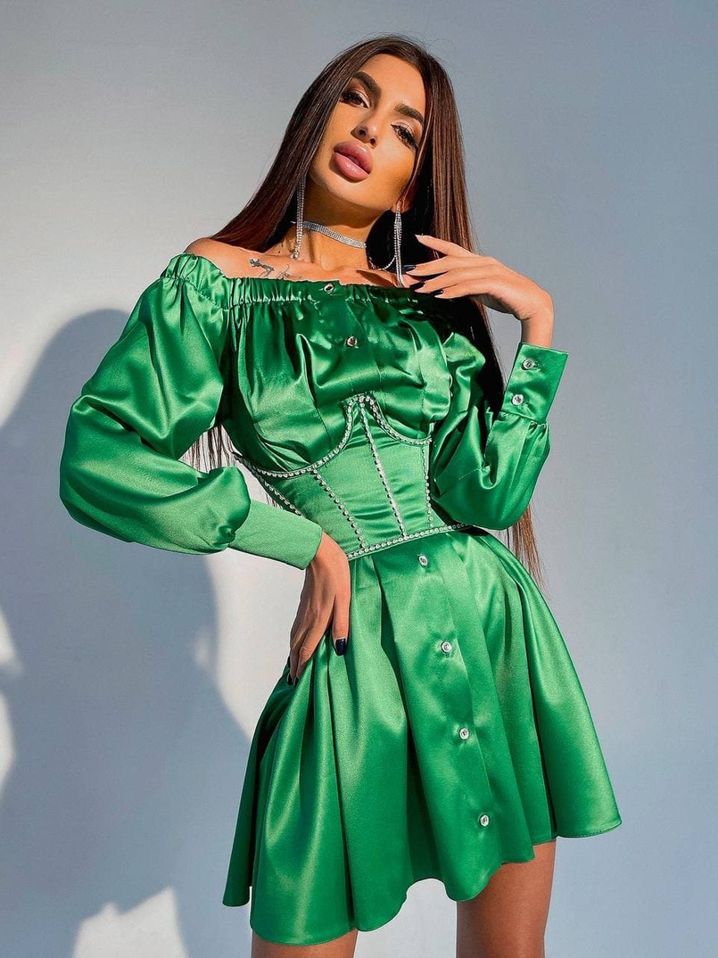 Платье-рубашка в комплекте с корсетом, декорированным стразами  Платье-рубашка в комплекте с корсетом, декорированным стразами  | PUSHKA SHOP