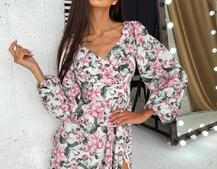 Цветочное платье-миди с разрезом  | PUSHKA SHOP