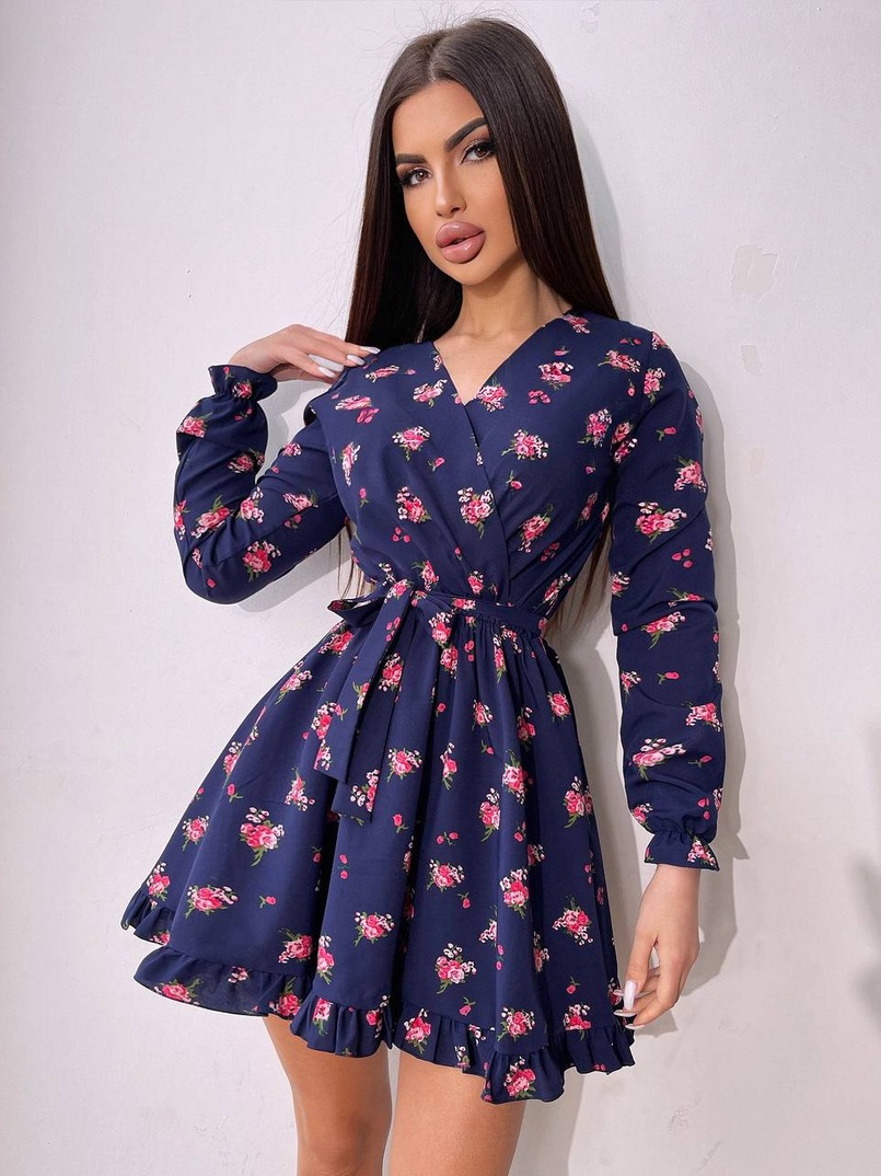 Сукня в квітковий принт з воланами | PUSHKA SHOP