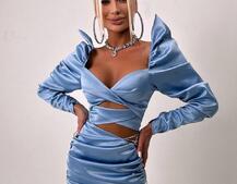 Сукня міні з драпіруванням, декорована стразами  | PUSHKA SHOP