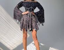 Сукня асиметричного крою з розкльошеними рукавами + корсет декорований стразами Ручна робота | PUSHKA SHOP