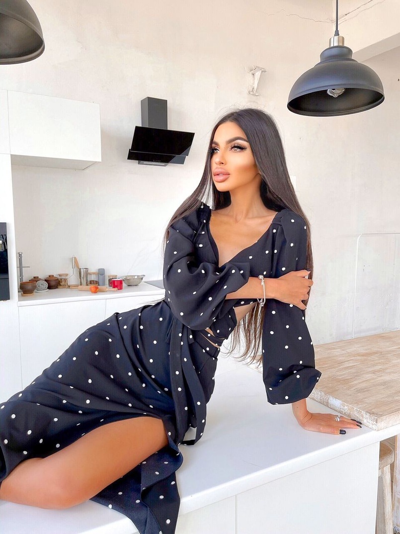 Костюм в горошек с завязками на талии  | PUSHKA SHOP