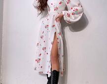 Квіткова сукня-міді зі шнурівкою на спинці та розрізом на ніжці | PUSHKA SHOP