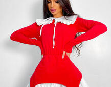 Трикотажное платье со съемным воротничком и подъюбником Трикотажное платье со съемным воротничком и подъюбником | PUSHKA SHOP