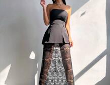 Комплект: піджак + блуза з баской + мереживна спідниця-шорти  | PUSHKA SHOP