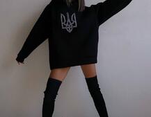 Патріотичне  худі over size із сяючими стразами | PUSHKA SHOP