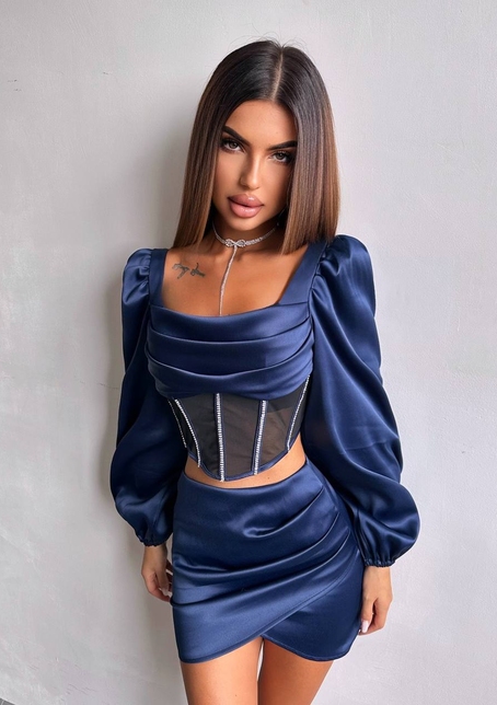 Комплект: корсет, декорований стразами   + спідниця міні з драпіруванням  | PUSHKA SHOP