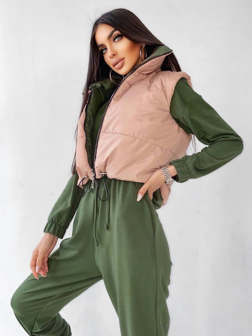 Комплект: комфортный трикотажный комбинезон   укорочённый двухсторонний жилет  Комплект: комфортный трикотажный комбинезон   укорочённый двухсторонний жилет  | PUSHKA SHOP