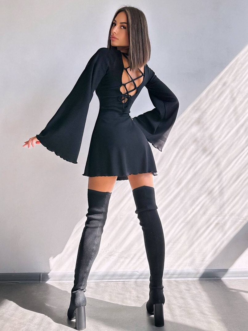 Трикотажна сукня зі шнурівкою на спинці    | PUSHKA SHOP