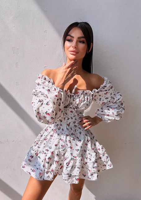 Сукня з квітковим принтом з воланами на ґудзиках  | PUSHKA SHOP
