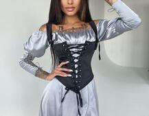 Шелковое платье + атласный корсет на шнуровке Шелковое платье + атласный корсет на шнуровке | PUSHKA SHOP