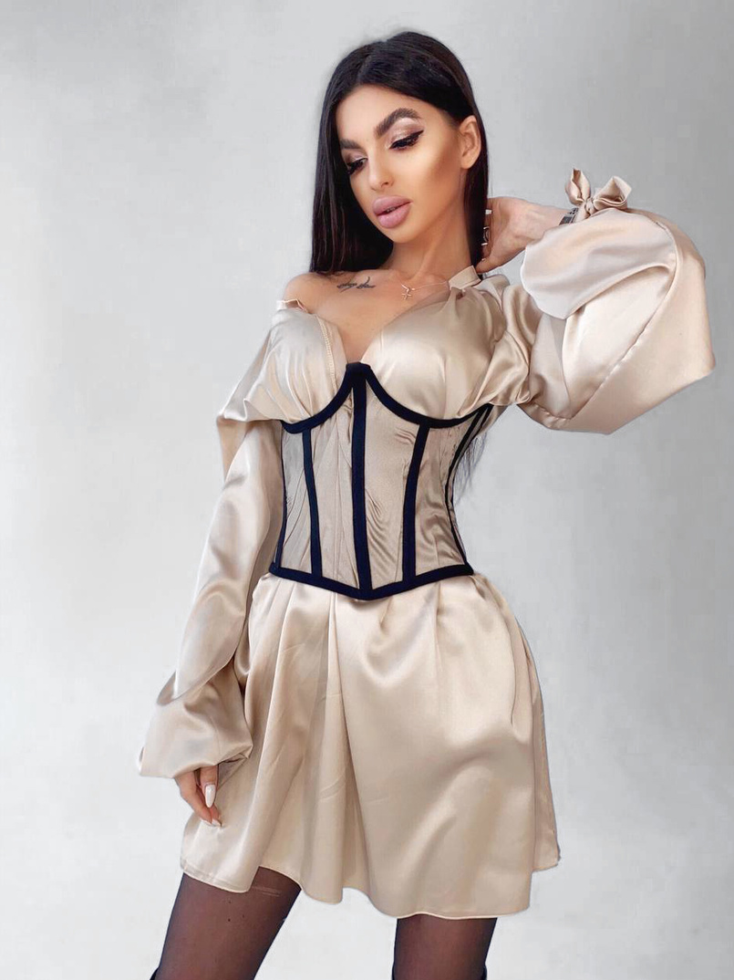 Комплект: шелковое платье на завязках с прозрачным бельевым корсетом на шнуровке Комплект: шелковое платье на завязках с прозрачным бельевым корсетом на шнуровке | PUSHKA SHOP