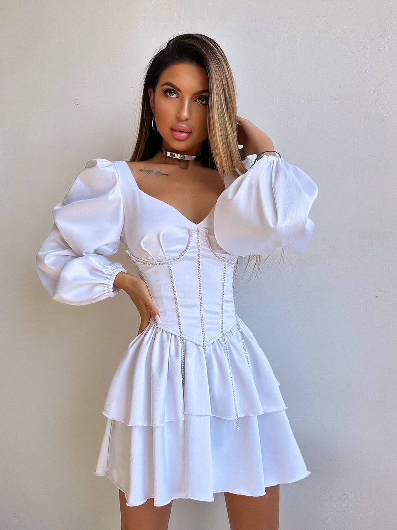 Комплект: сукня з подвійною спідницею + корсет, декорований стразами    | PUSHKA SHOP