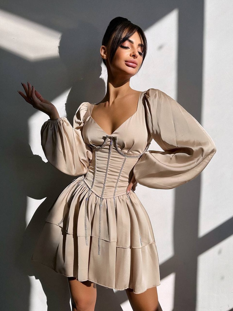 Сукня з корсетом, декорованим стразами  Ручна робота  | PUSHKA SHOP