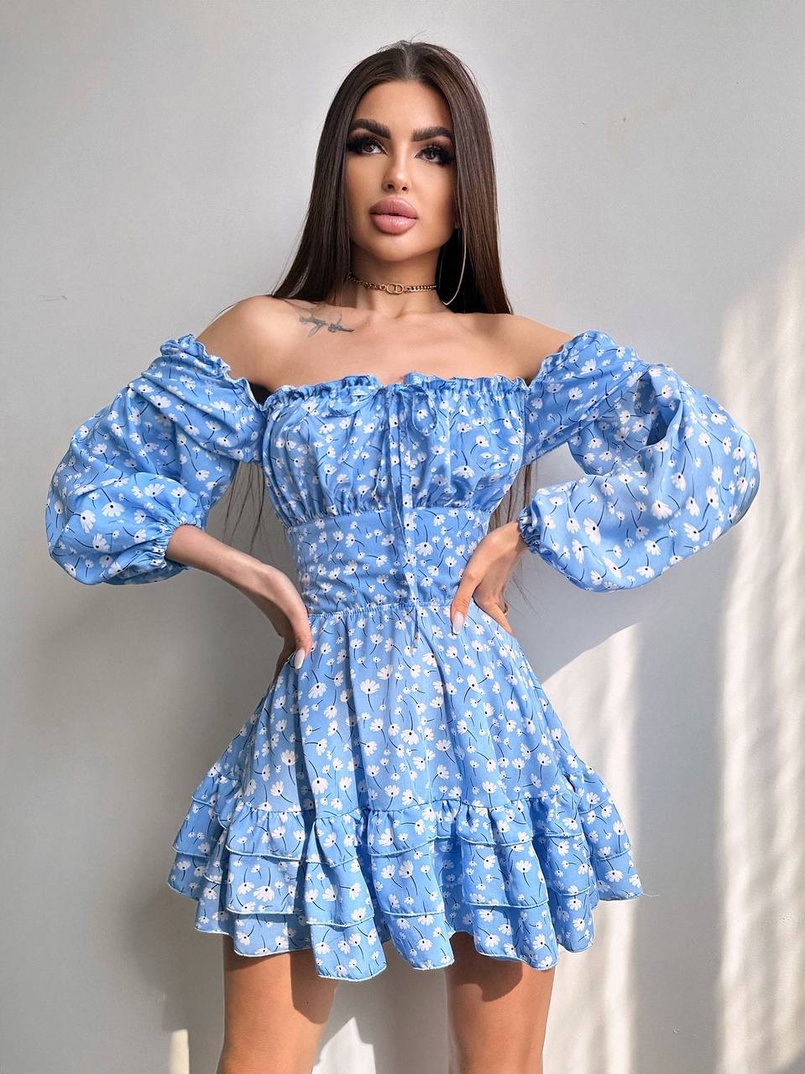 Квіткова сукня з воланами та шнуровкою по спинці | PUSHKA SHOP