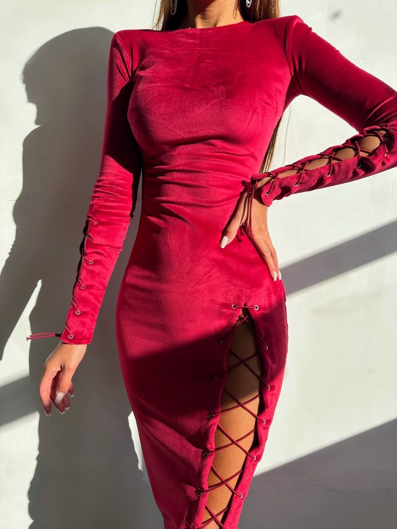 Оксамитова сукня міді зі шнурівкою | PUSHKA SHOP