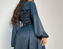 Комплект: шелковое платье на завязках с корсетом  | PUSHKA SHOP