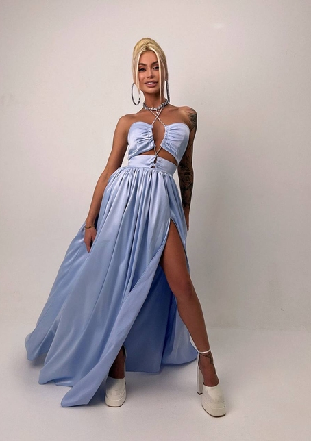 Атласна сукня максі із шнуром зі стразами  | PUSHKA SHOP