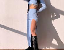 Комплект: спідниця з розрізом + топ, декорований бахромой зі страз | PUSHKA SHOP