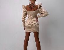 Сукня міні з драпіруванням, декорована стразами  | PUSHKA SHOP