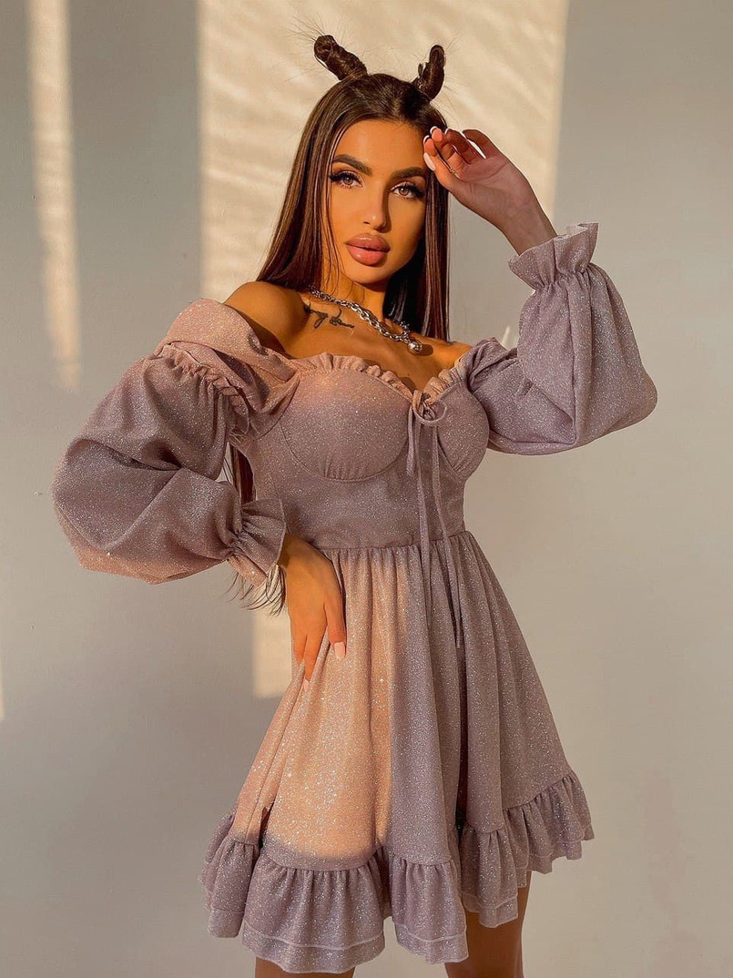 Блискуча сукня з оборками та чашками з ефектом push up Блискуча сукня з оборками та чашками з ефектом push up | PUSHKA SHOP