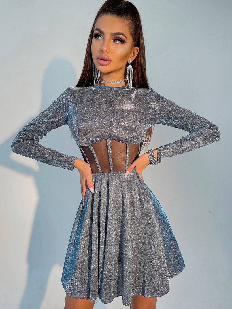 Приталена блискуча сукня з корсетною вставкою та пишною спідницею-сонцем Приталена блискуча сукня з корсетною вставкою та пишною спідницею-сонцем | PUSHKA SHOP