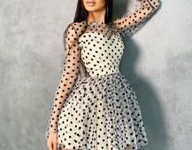 Платье мини в горох с пышной юбкой Платье мини в горох с пышной юбкой | PUSHKA SHOP