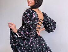 Квіткова сукня з воланами та шнуровкою по спинці | PUSHKA SHOP