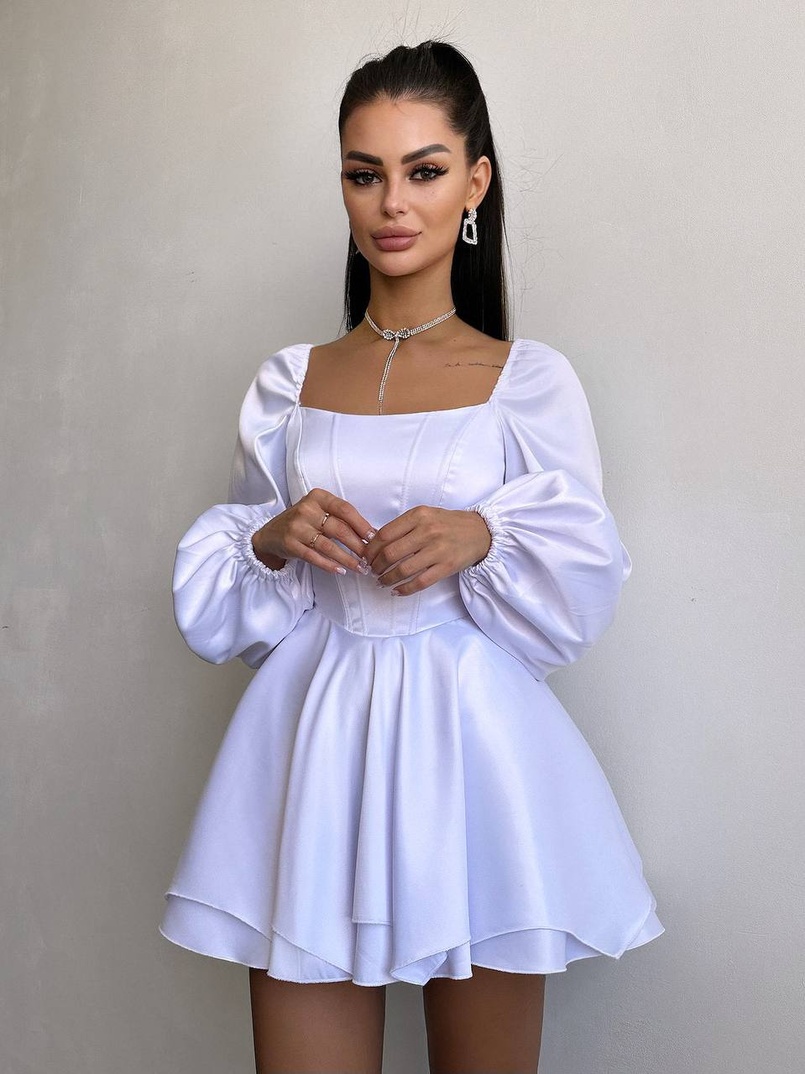 Атласна корсетна сукня з пишною подвійною спідницею та об‘ємними рукавами Атласна корсетна сукня з пишною подвійною спідницею та об‘ємними рукавами | PUSHKA SHOP