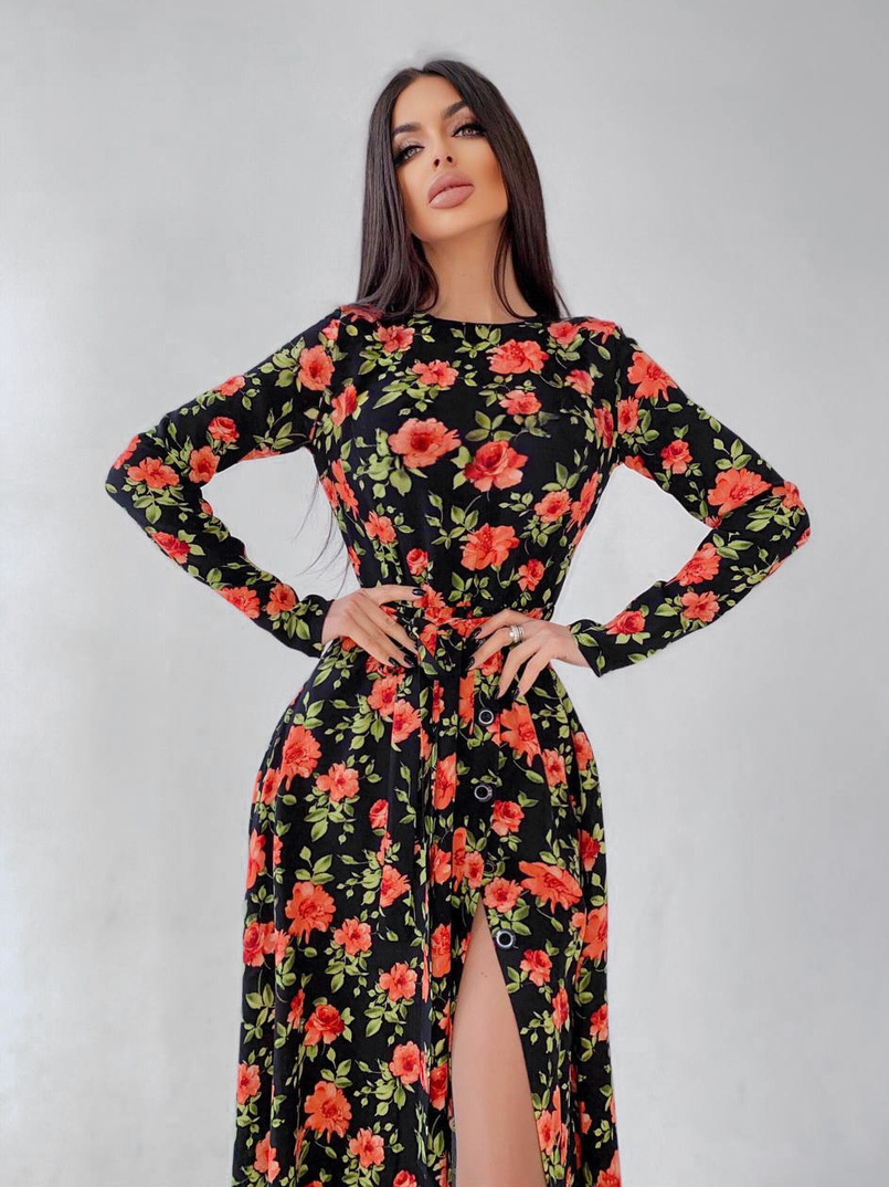 Цветочное платье миди с разрезом Цветочное платье миди с разрезом | PUSHKA SHOP