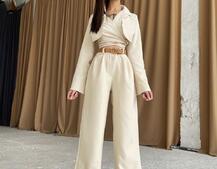 Комплект: укорочённый пиджак с завязками на талии + брюки Комплект: укорочённый пиджак с завязками на талии + брюки | PUSHKA SHOP