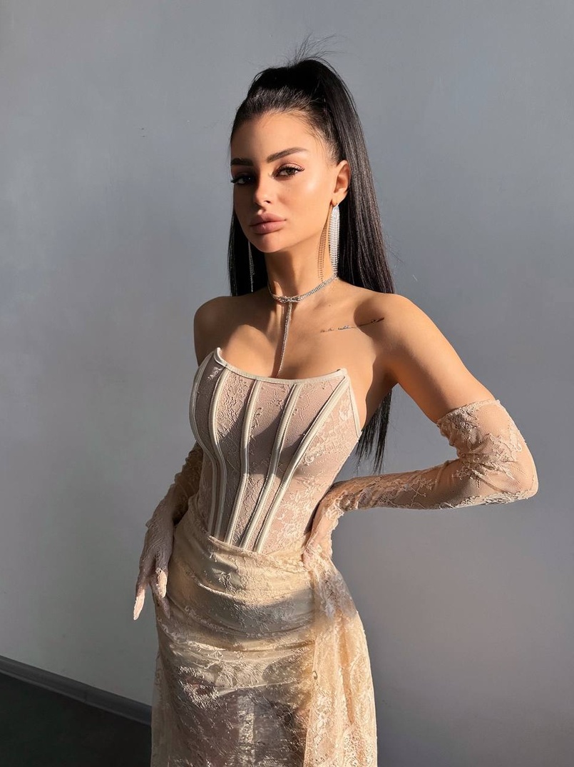 Мереживна сукня максі з рукавичками  | PUSHKA SHOP