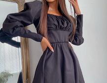 Платье с объемными рукавами из хлопка  | PUSHKA SHOP